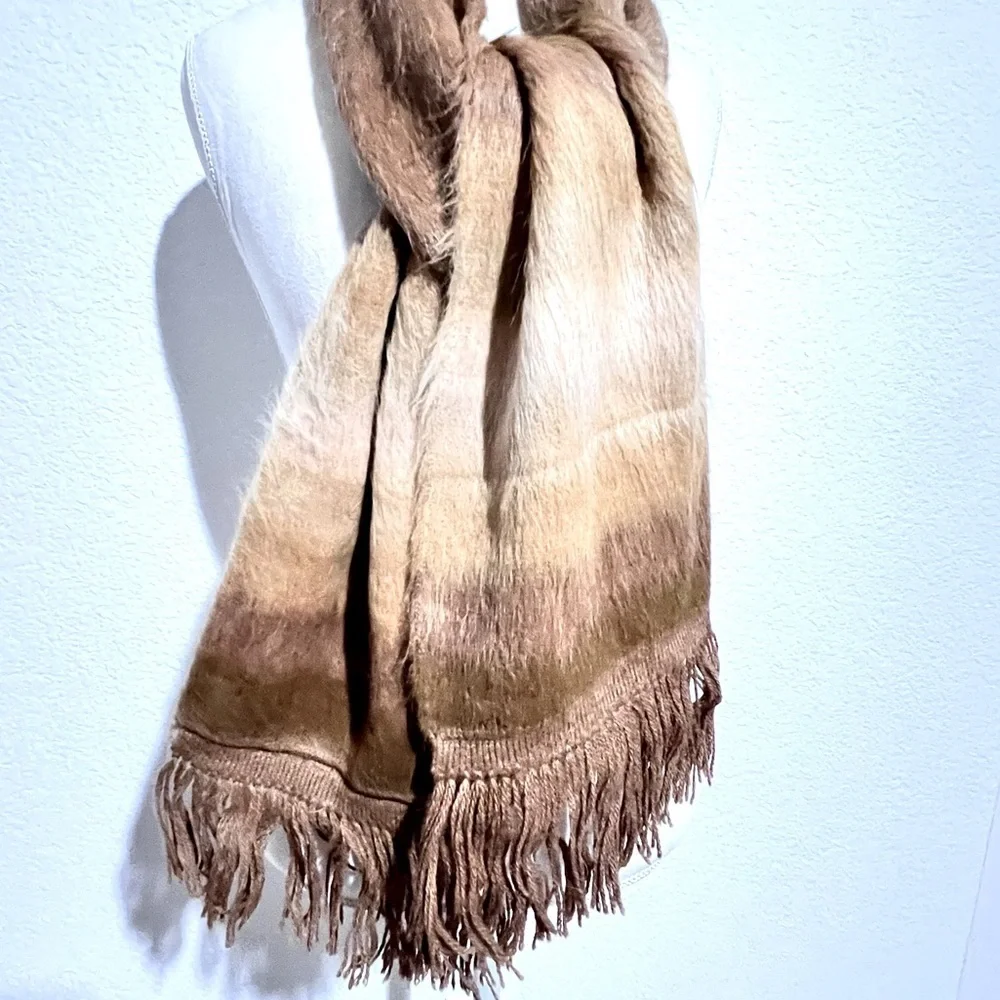 Chilean Alpaca Wool Brown & Tan Ombré Fringe Handmade Scarf Unisex New